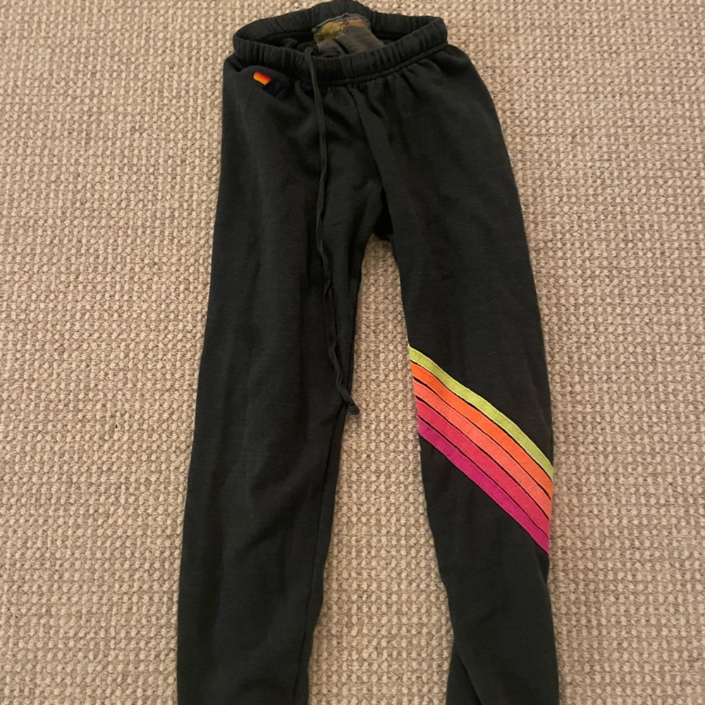 Women’s Aviator Nation Black Joggers with Rainbow Stripe